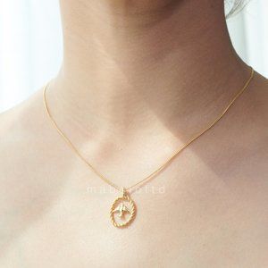 14K Gold Vermeil over 925 Sterling Silver Flying Bird Gold Pendant Necklace -New